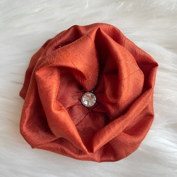 Burnt Orange Flower Hair Clip With Rhinestone, Flowers, Hair Clips - Picture 2 of 5